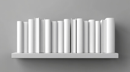 Bookshelf mockup isolated on gray background. Vector realistic illustration of blank books with white covers on wall shelf, library or literature shop bookcase, publishing business, reading hobby