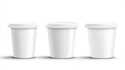 White plastic yogurt package mockup on transparent background. Realistic 3d vector set of food container - cup and tube for dairy product or jam. Blank template of closed milk dessert package.