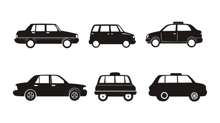 Fototapeta premium A simple, flat vector silhouette of a taxi cab, featuring clean lines and minimalistic design. The silhouette emphasizes the recognizable shape of a classic taxi