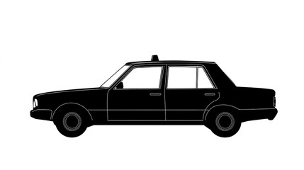 Fototapeta premium A simple, flat vector silhouette of a taxi cab, featuring clean lines and minimalistic design. The silhouette emphasizes the recognizable shape of a classic taxi