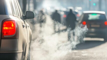 Exhaust Clouds in Urban City Traffic Scene