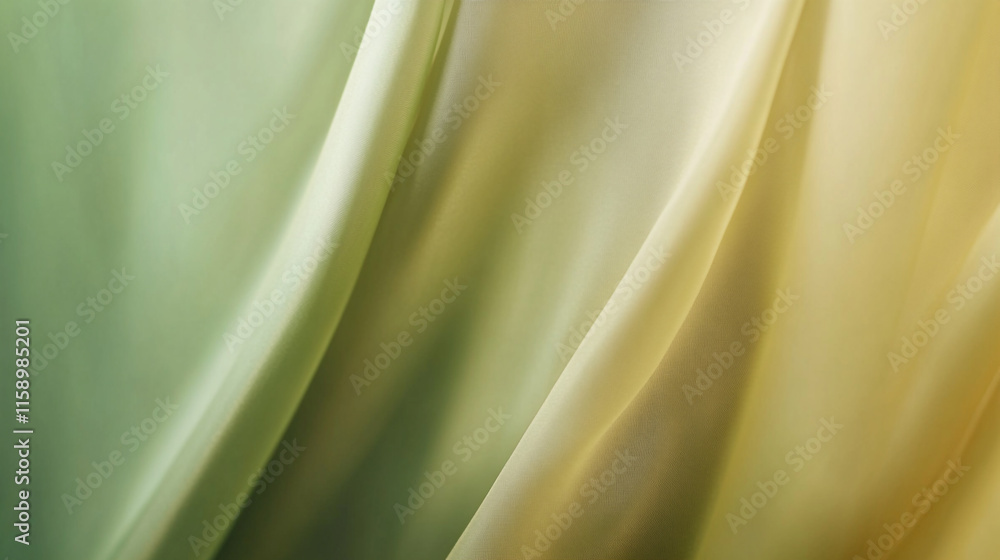 Poster soft flowing fabric in green and yellow shades with gentle light creating a serene atmosphere in a c