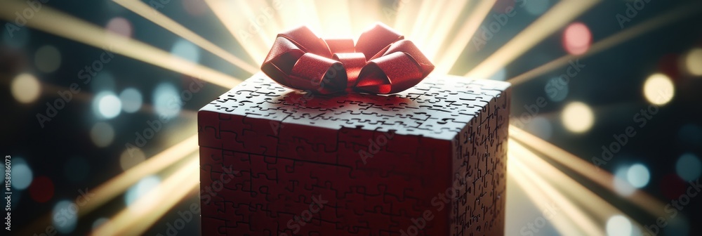 Poster Gift box illuminated by light rays creates an enchanting visual puzzle effect