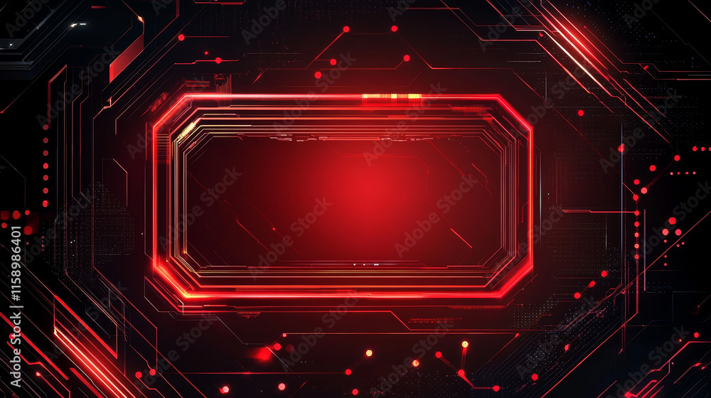 Poster abstract futuristic background of red glowing technology sci fi frame hud ui