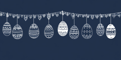 Naklejka premium Colorful Easter eggs are artistically arranged on a string, creating a festive atmosphere perfect for spring celebrations and holiday decor in a cheerful setting