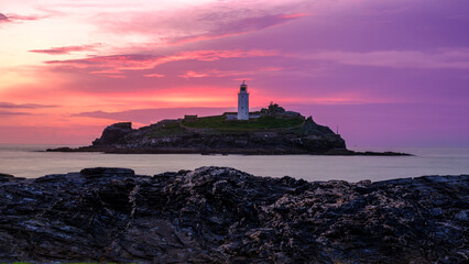 Sunset on Godrevy Island Lighthouse, Cornwall