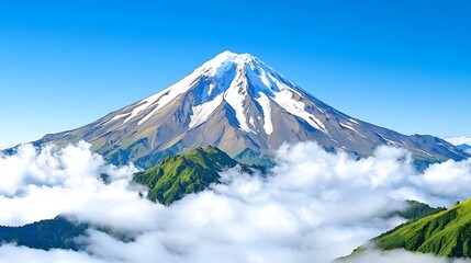 Majestic Snow Capped Mountain Peak Above Clouds