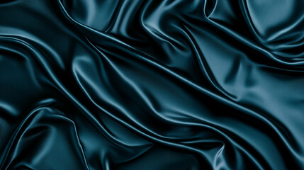 Obraz premium Luxurious dark teal satin fabric draped gracefully creating soft folds and shadows