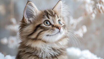 Obraz premium Kitten with soft fur against a fluffy backdrop