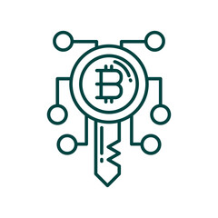 Digital Bitcoin Key Icon. Cryptocurrency Security and Access Symbol