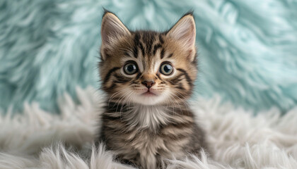 Obraz premium Kitten with soft fur against a fluffy backdrop