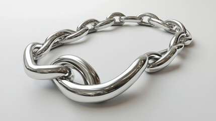 Obraz premium Silver seamless chain. 3d render. Infinity metal symbol isolated on white background. Luxury jewelry. Luxury seamless 3d linear ornament. Accessory. Chrome template for design. 3D jewelry model.