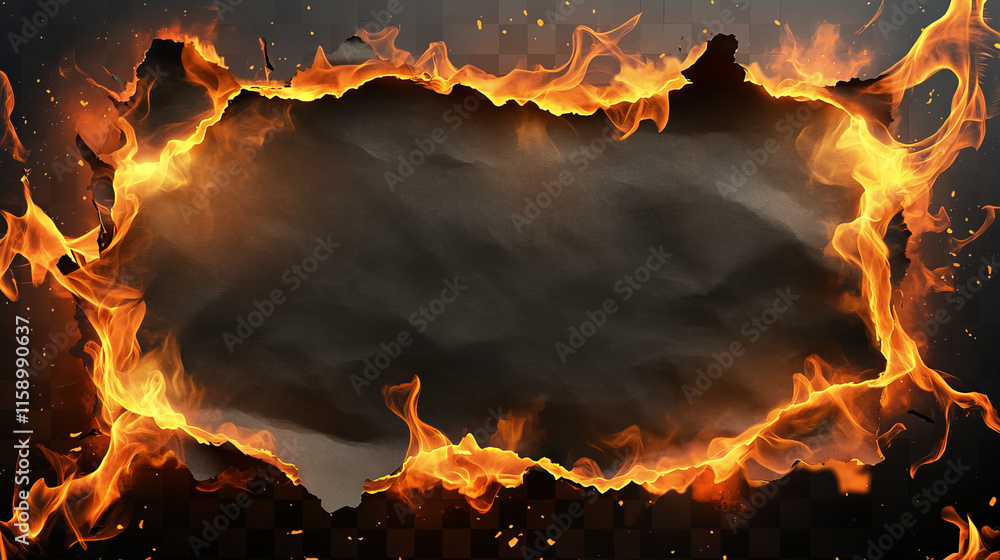 Poster rip burnt paper edge effect. fire texture border. ash on page for realistic frame. old torn sheet li