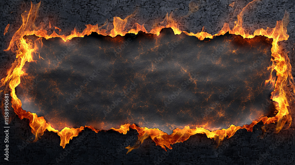 Poster rip burnt paper edge effect. fire texture border. ash on page for realistic frame. old torn sheet li