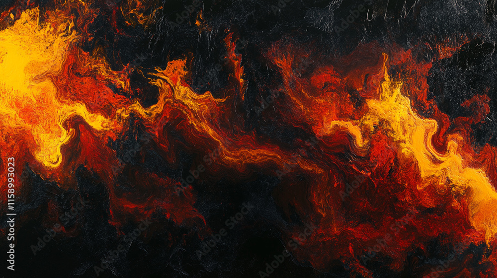 Poster abstract representation of fiery colors blending harmoniously in a dark background creates a dramati