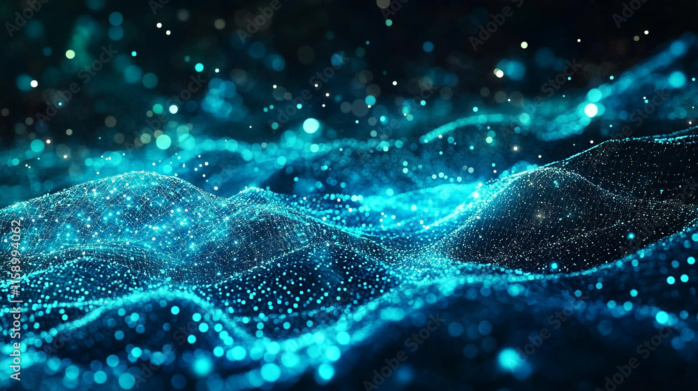 Poster dynamic blue waves of light create a mesmerizing digital landscape in an abstract representation of 