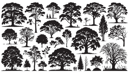 Winter trees silhouettes collection vector illustration design background