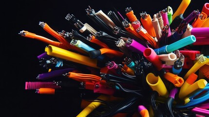 Obraz premium Colorful Network Cables Entangled in a Server Rack