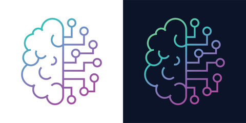 Artificial Intelligence AI Chip in Human Brain. Artificial Intelligence icon with Machine learning, digital skills, generative AI, AI technology, algorithm, virtual intelligence and future