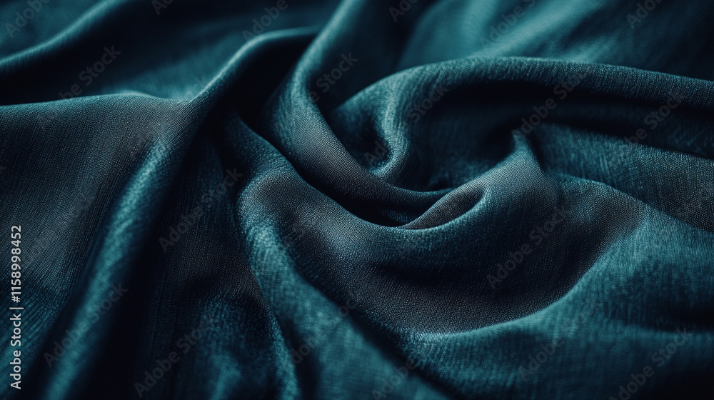 Poster deep green fabric drapes softly showing texture and elegance in a close-up view of textile design
