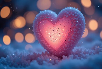 Obraz premium Sparkling heart-shaped object glowing softly with bokeh lights in the background.