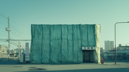 Obraz premium Covered building under construction in urban setting.