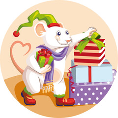 Christmas sticker White Rat 