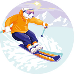 Obraz premium Christmas sticker Ski Bear