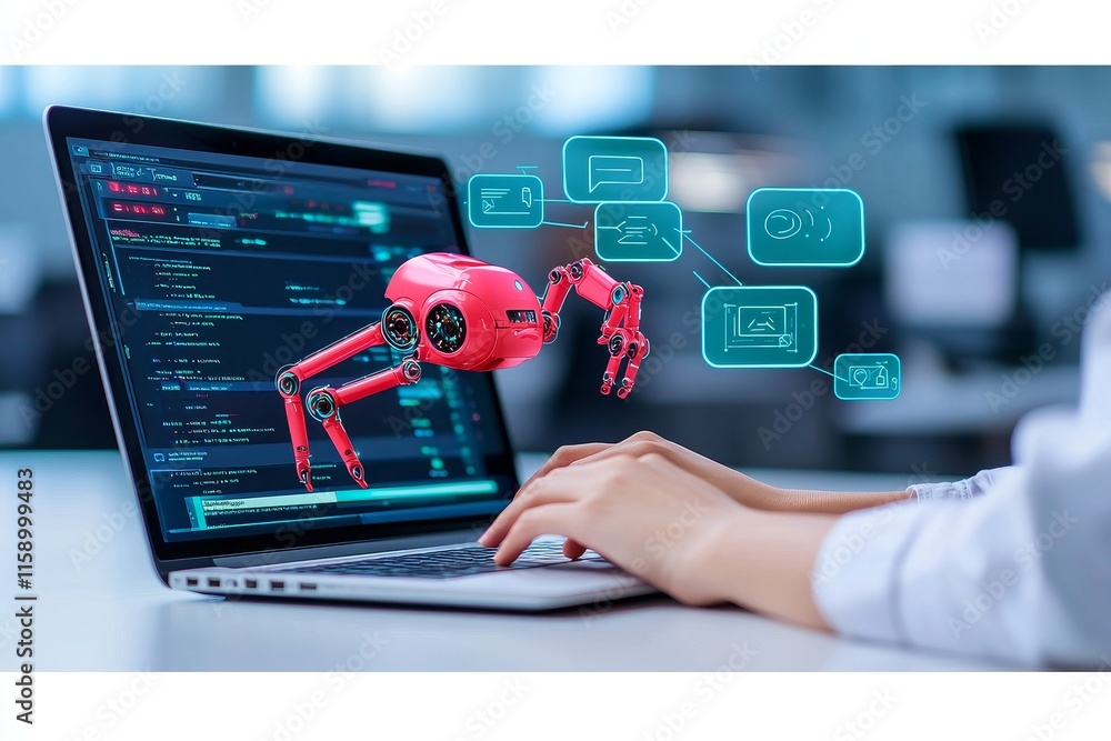 Poster a digital chatbot enables a man to access information and data through an online network.