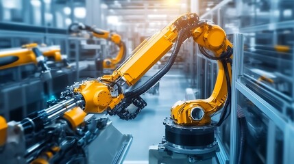 Fototapeta premium Operators handling complex machinery in a futuristic production plant 