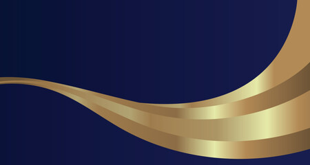 Abstract blue gradient color wave shape with gold stripes and frame overlap layers on dark blue background