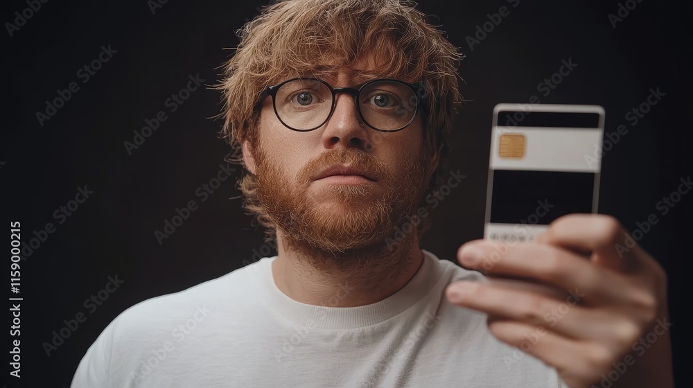 Poster a businessman is shown in close-up holding a smartphone. he is using a credit card for an online pur
