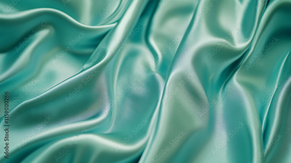 Poster shimmering turquoise silk fabric draped elegantly on a flat surface creating a luxurious texture and