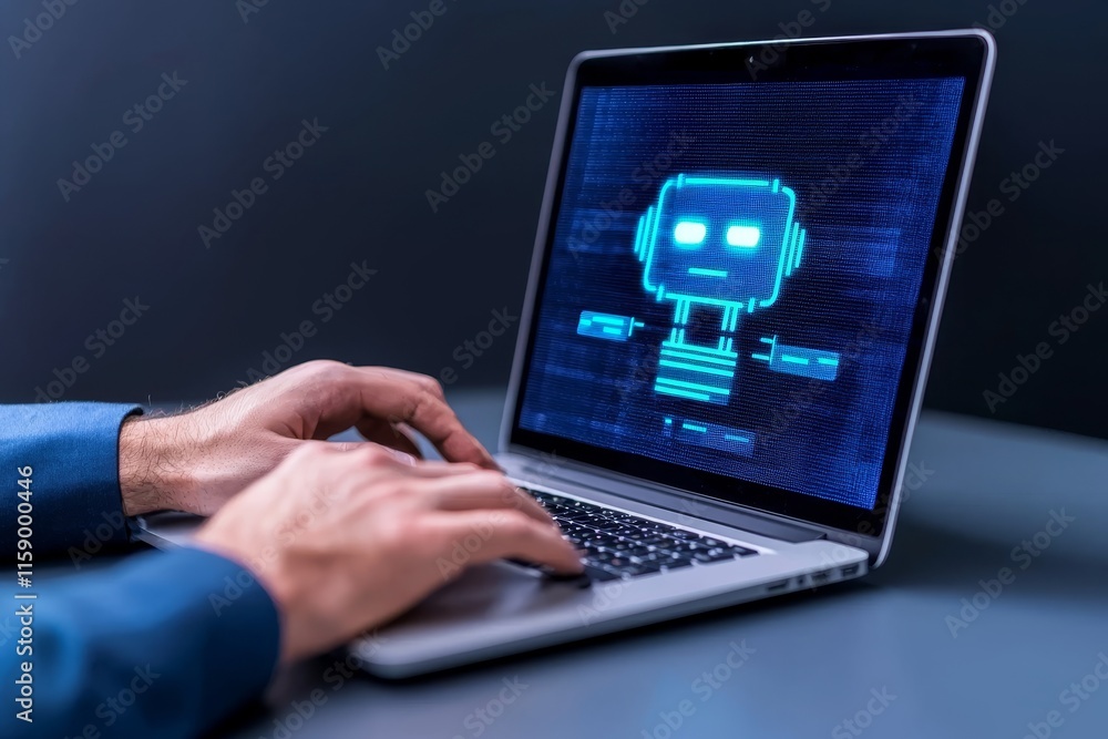 Poster ai-driven chat assistant robot, specializing in customer support and technology-related discussions.