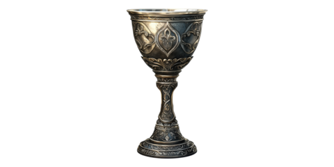 Ornate silver chalice with intricate design isolated on transparent background