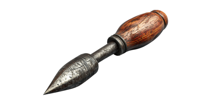 Vintage wooden handled metal spike tool isolated on transparent background - Powered by Adobe