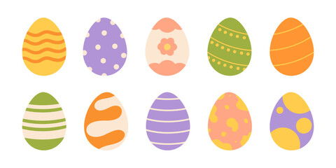 Easter eggs set with different textures. Flat vector isolated illustration