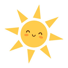 Cute smiling sun. Flat vector illustration isolated on white background