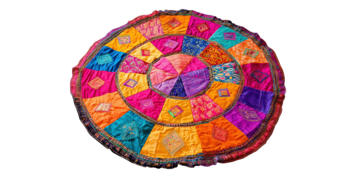 Colorful mandala patchwork tapestry circle isolated on transparent background