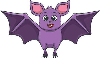 Cute bat cartoon. Flat vector illustration. Wild life animals. Cute animal on white background