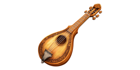 Mandolin with ornate detailing isolated on transparent background