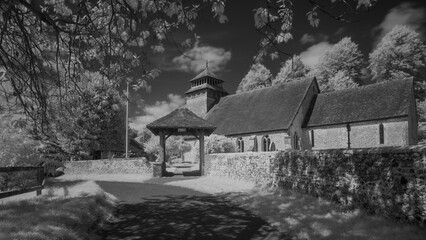 IR View of St Andrew's Church, Meonstoke, South Downs National Park, Hampshire