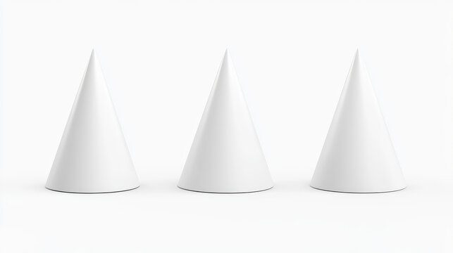 White party hat for birthday, anniversary, christmas celebration. Vector realistic 3d mockup of blank cone head caps for carnival, holidays and festive isolated on white background