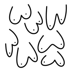 Women's breasts of different sizes and shapes. Women's rights. Breast-feeding. Vector illustration.