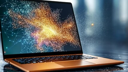 The laptop screen displayed a vibrant digital image, showcasing intricate data processing algorithms in real time with lightning fast speeds thanks to cutting edge technology. - Powered by Adobe