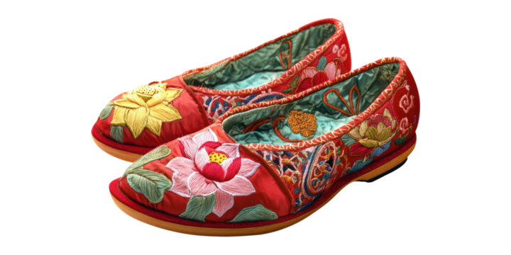 Embroidered floral red shoes isolated on transparent background - Powered by Adobe