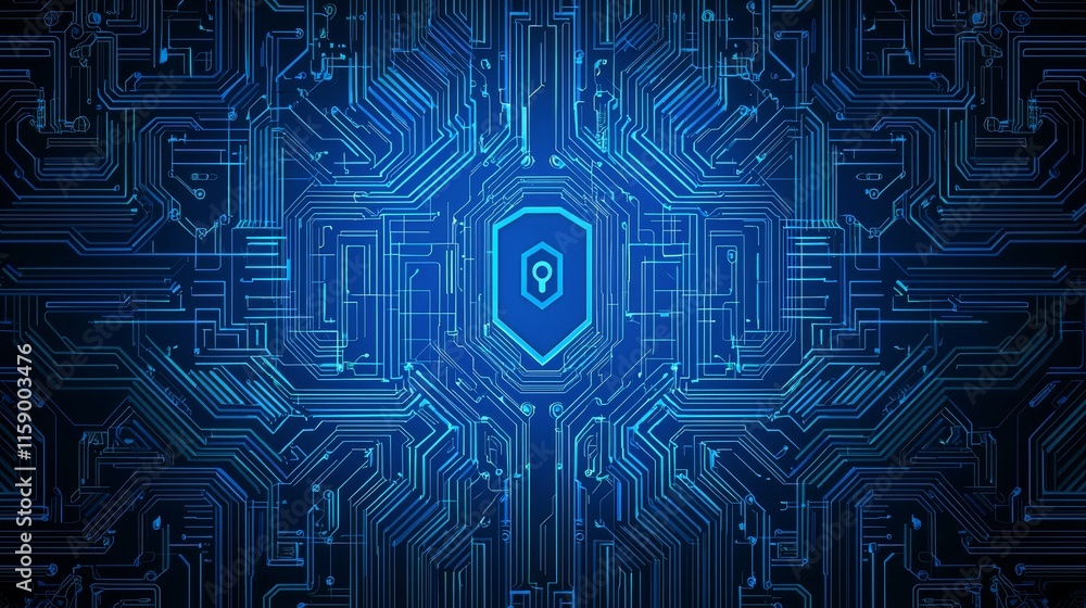 Poster a cybersecurity visual metaphor that weaves together firewalls, encryption keys, and digital shields