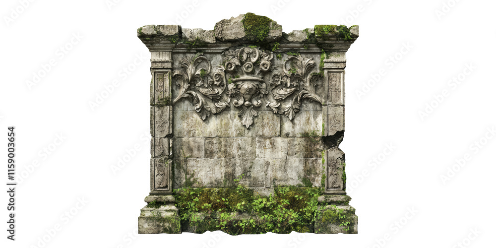 Poster ancient stone relic with intricate carvings isolated on transparent background