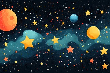 Colorful Cartoon Space Background with Planets and Stars