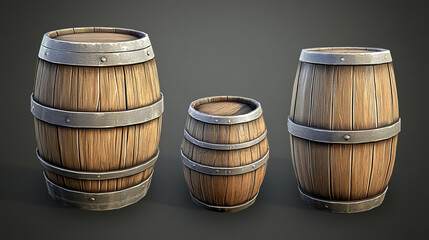 Obraz premium Vector 3d Realistic Wooden Barrel Lid for Storing Alcoholic Beverages Set. Brown Beer, Wine Wooden Barrels. High Detailed Wood Vector Barrel of Wine or Beer Icon. Top View